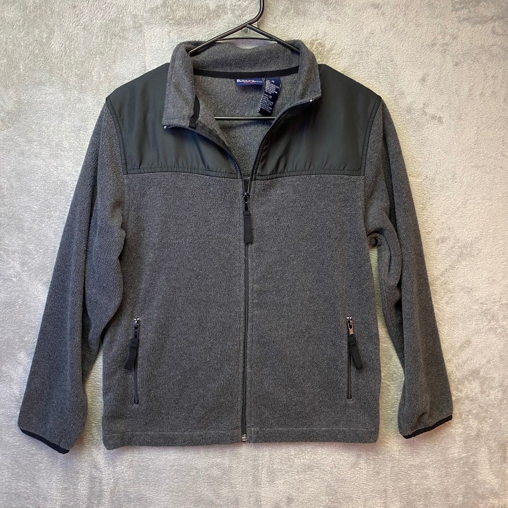 Bugle Boy Kids‎ Grey Fleece Full Zip Jacket Black Nylon Trim Size 14